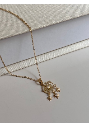 Kar Tanesi Ve Yıldız Figürlü Altın Kaplama Kolye Işıltılı Ve Spiritüel Tasarım Altın