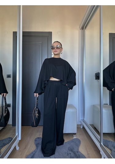 Keymoda Kadın Panço Takım Siyah Siyah