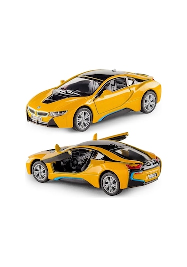 Kinsmart Bmw İ8 Metal Diecast Çek Bırak 1:34 Ölçek Araba Sarı
