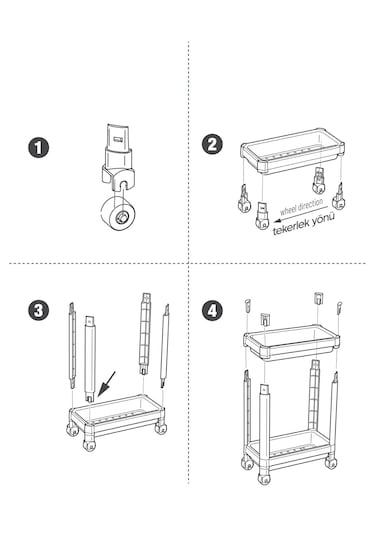 Maja 2 Adet 2 Katlı Siyah Tekerlekli Düzenleyici Mutfak Rafı Bany Siyah