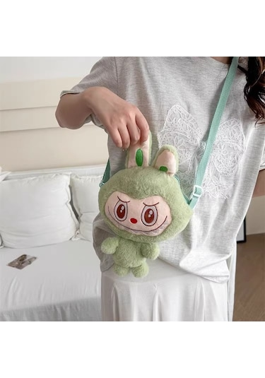Labubu Karikatür Peluş Kız Çocuk Sevimli Çapraz Mini Çanta Yeşil