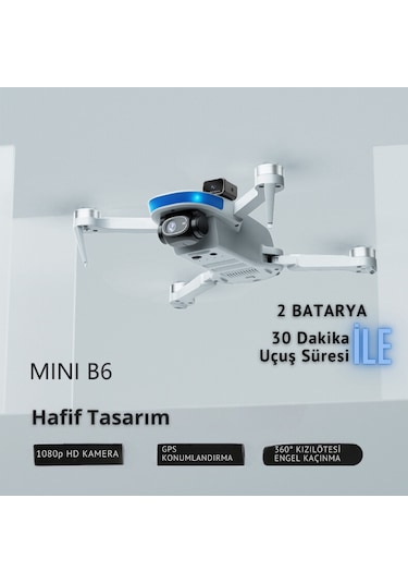 B6 Mini Drone 2Batarya ile 30Dakika Uçuş Beni Takip Et Gps 1080p Hd Çift Kamera 5g Wı-fı  Engelden Kaçınma