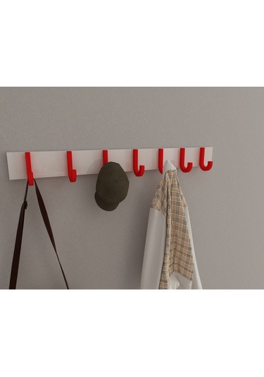 Hepsi3boyutlu Modern Duvar & Kapı Baston Askılık - 7 Adet Kırmızı J Askılık - Model No : 6 Kırmızı