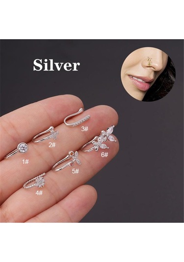 Gümüş 1 Adet Kelebek Olmayan Deldi Deliksiz Burun Halka Klipsi Burun Çember Halkası Sahte Piercing Kulak Manşet Tragus Küpe Kıkırdak 1 Gümüş