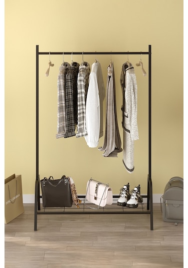 Bofigo Konfeksiyon Askısı Ayaklı Askılık Elbise Askılığı Raflı Askılık Venüs Siyah