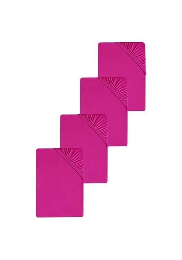 4 Adet Düz Pamuklu Tek Kişilik 80 X 200 X 30 Cm Lastikli Penye Çarşaf Fuşya