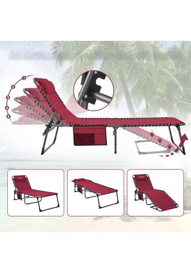Kingcamp Berlin Classic Comfort Lounge 5 Kademeli Katlanır Şezlong Ve Kampet Wine Kırmızı
