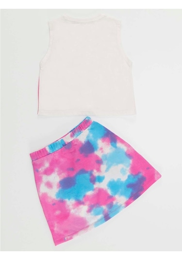 Denokids Mushi Kalp Batik Kız T-Shirt Etek Takım Çok Renkli