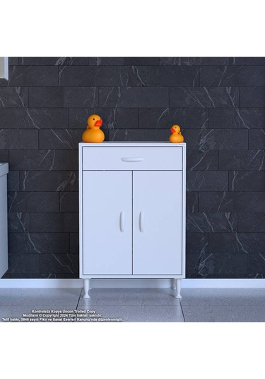 55 X 88 X 32,5 Cm Lik 1 Çekmece 1 Kapak 2 Raf 3 Gözlü Organizatör Mutfak Dolabı Çok Amaçlı Dolap Beyaz