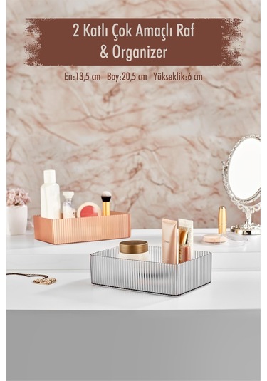 2 Katlı Kullanılabilen Makyaj Kutusu & Çok Amaçlı Kutu & Organizer Siyah