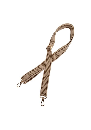 Angel Çanta Aksesuar 120x3 Cm Polyester Kolon Çanta Sapı Bej Renk Kahve Şeritli Light Gold Metalli