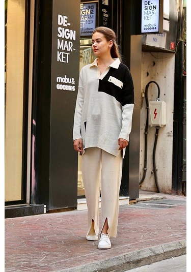 Kuş Gözü Triko Takım Beyaz Beyaz