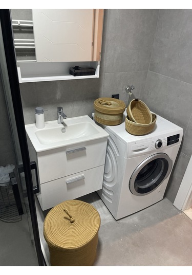 Banyo Takımı Çamaşır Sepeti Banyo Organizer Sepet Paspas Klozet Önü Paspas 4 Lü Sepet Takımı Kahverengi