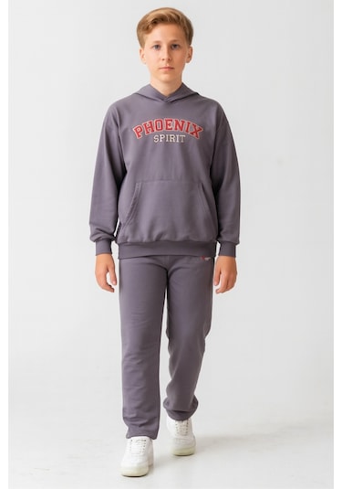 Erkek Çocuk Phoenix Sprit Baskılı Alt Üst Eşofman Takımı Ak7870 Gri