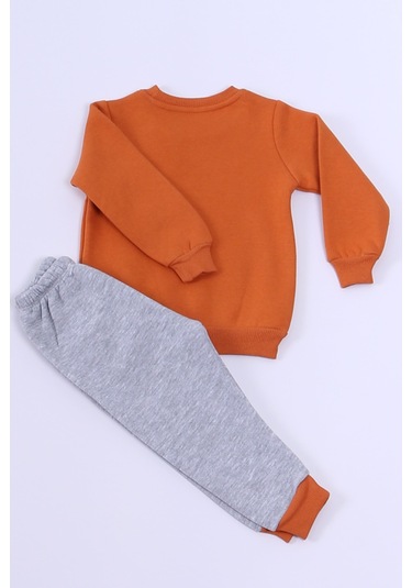 Erkek Bebek 3 İplik Eşofman Takımı Boom Baskılı A33 kahverengi