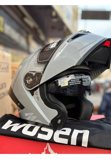 Wosen Motosiklet Kaskı / Güneş Gözlüklü / Buff  Nardo Gri