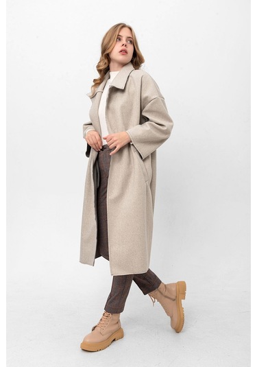Pastelastore Oversize Kaşe Kaban 2116 Açık Gri