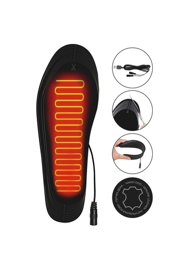 Elektrikli Taşınabilir Kablolu 35-45 Numara Deri Siyah Isıtıcılı Ayakkabı Tabanlığı Siyah