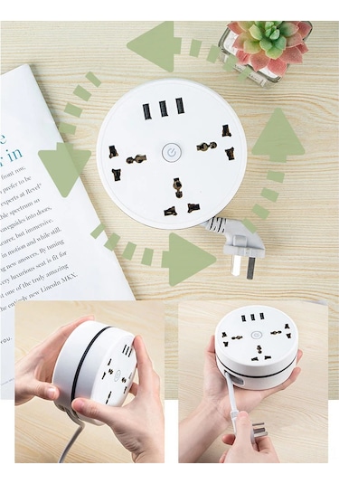 Lemestar Avrupa Standartı Disk Şarj Cihazı - 3 Prizi + 3 Usb 1.8m 2500w Hızlı Şarj, Cep Telefonu Bilgisayar Tv İçin Dayanıklı Alüminyum