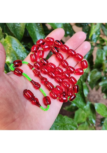 9x11 Mm Şeffaf Delim Kırmızı Katalin Tesbih - Ergin Baran Necef