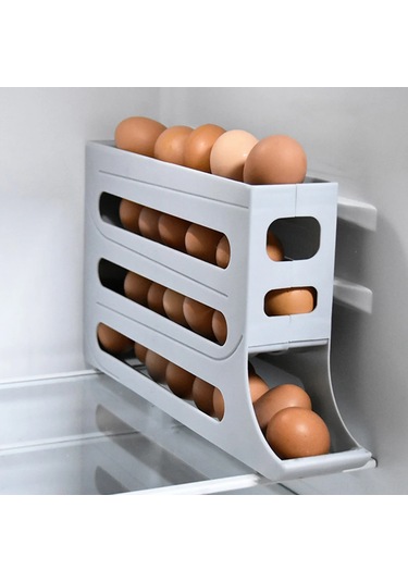 Fosenze Çok Katmanlı Buzdolabı Yumurta Dağıtıcı - Otomatik Yumurta Yuvarlayıcı, Gri Renk, 30 Yumurta Kapasiteli Gri