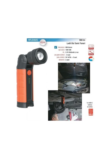 Ntlights 900 Lümen Şarjlı Mıknatıslı Oto Tamir Feneri Led Lamba Ntle4025 Siyah