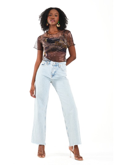 By Papi Baskılı Tül Crop Yeşil