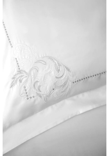 İssimo Voyant Classic Nakışlı 300 Tc Saten Nevresim Takımı Çift Kişilik-2128 Beyaz