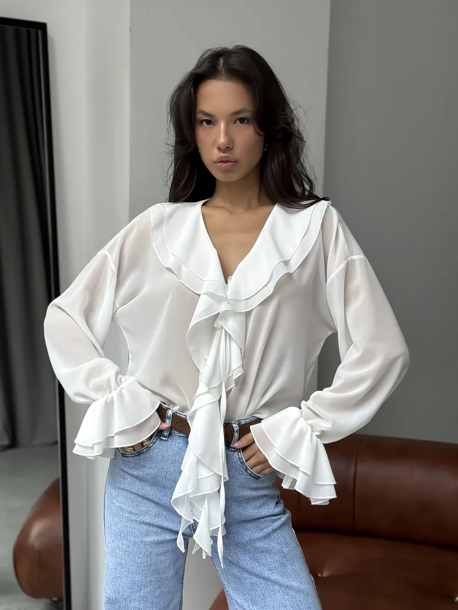 Masya Beyaz Fırfırlı Şık Bluz 449250351 Beyaz