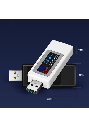 Jeemson Usb Test Cihazı 120w, 6 Fonksiyonlu Voltaj/akım/güç/süre/kapasite , Ips Renkli Ekran, 65w/120w Süper Şarj Desteği, Beyaz