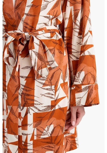 Defacto Relax Fit Bisiklet Yaka Desenli Viskon Kimono E7262ax25smog613 Turuncu