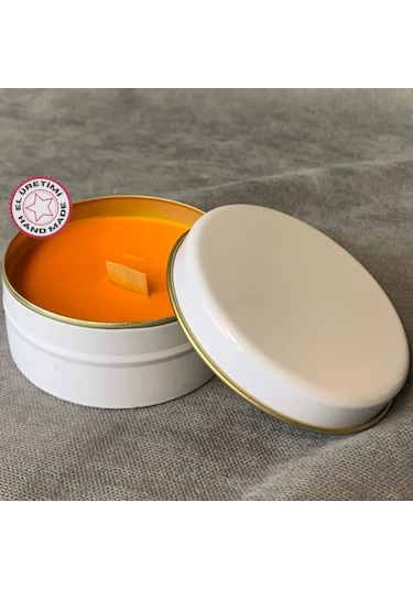Uretti - Ayşe 7362 - El Yapımı Turuncu Dekoratif Metal Kutuda Mum - 3 X 7 Cm Turuncu