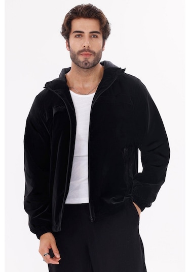 Erkek Kapüşonlu Nova Kumaş Hafif Ve Dayanıklı Şık Mevsimlik Su Ve Rüzgar Geçirmez Yağmurluk Siyah