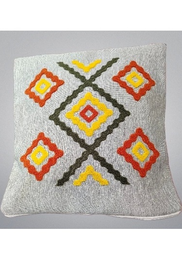 Dekoratif Keten Punch İşlemeli Kırlent Kılıfı Gri