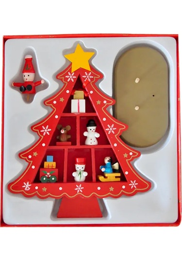 Yılbaşı Ahşap Kırmızı Çam Ağacı 18cm