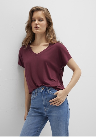 Mavi - V Yaka Bordo Basic Viskoz Tişört 167714-70393 Bordo