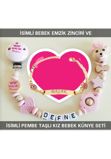 Sahi Aksesuar İsimli Bebek Emzik Zinciri Ve İsimli Bebek Künye Seti Bezyı564 Çok Renkli