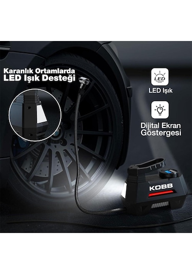 Kobb Kb180 12volt 150 Psı Ayarlanabilir Dijital Basınç Göstergeli Lastik Şişirme Pompası