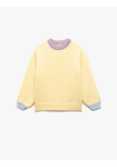 Koton Uzun Kollu Bisiklet Yaka Renk Bloklu Triko Kazak Sarı 6wmg90022ht Sarı