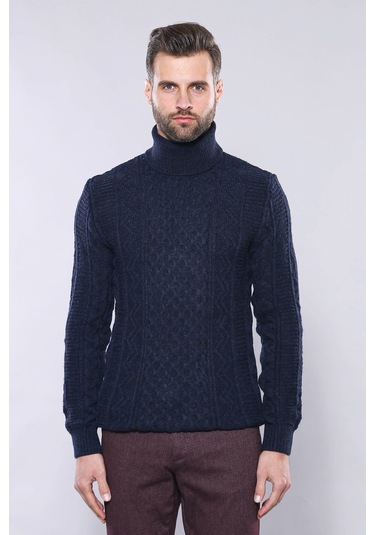 Wessi Desenli Balıkçı Yaka Triko - Lacivert