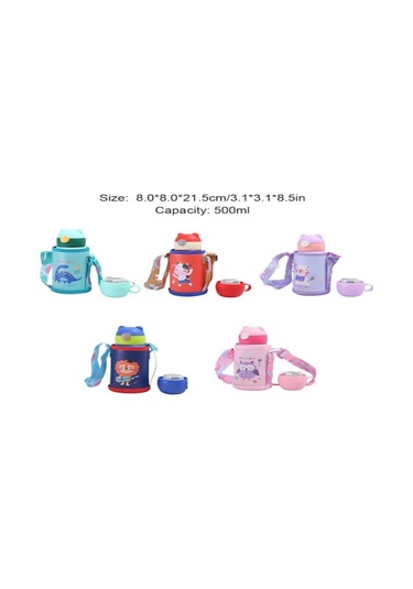 Moveevo Kız Çocuk 316 Paslanmaz Çelik Isı Saklama Şişesi - Ayı Baskılı Pembe Karyola Su Bardağı Gri