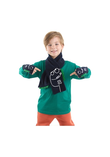Denokids Tırtır Dino Erkek Çocuk Atkı - Eldiven Takım Renkli