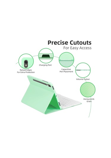 Yaozixa Samsung Galaxy Uyumlu Tab S7/s8/s9/s9 Fe 11" İçin Yeşil Kılıf + Mavi Işık Bluetooth Klavye: Kalemlikli, Çok Açı Desteği, Şarjlı, Dijital Office