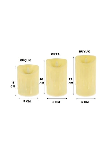 Vıp Kalite 3 Adet Büyük Orta Küçük Titrek Yanan Mum Sallanan Mum Led Işıklı Mum Pilli Mum Led Mum