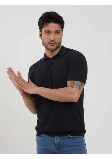 Dufy Lacivert Erkek Slim Fit Balıksırtı Desenli Polo Yaka Kazak - 104561-lacivert Lacivert