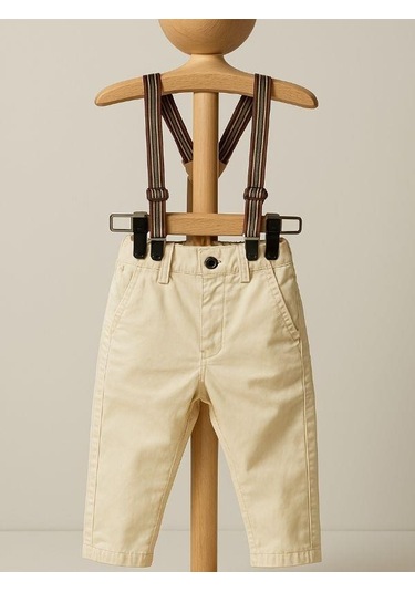 Erkek Bebek Askılı Pantolon-15710 Krem