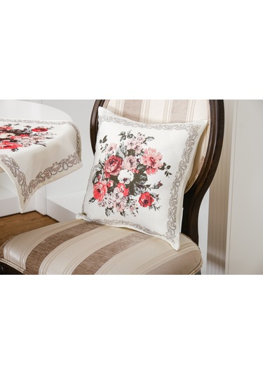 Finezza Gardenya Baskılı Kumaş Kreme Çiçekli Kırlent Kılıfı 45x45 cm - 1440