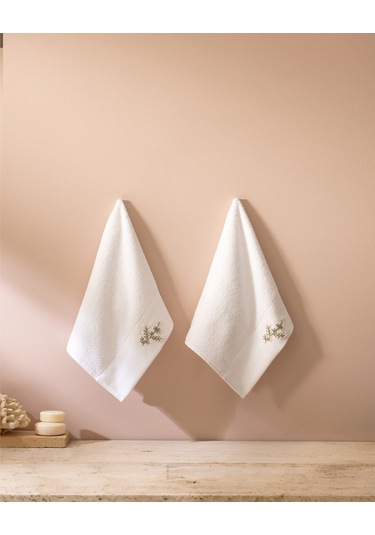 Opal Nakışlı %100 Pamuk 2'li El Havlusu - Beyaz - 30x45 Cm 8684427212257 Beyaz