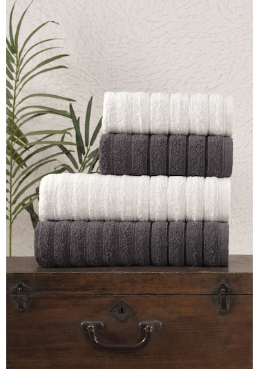 4 Lü Alçay Antrasit Krem Banyo Havlu Seti Antrasit - Krem