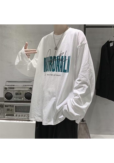 Beyaz Erkekler Uzun Kollu T-shirt Mektup Grafik Baskı Moda Marka Tees Erkekler İçin Erkek Giyim Rahat Tee Adam Yaz Kore Retro Beyaz